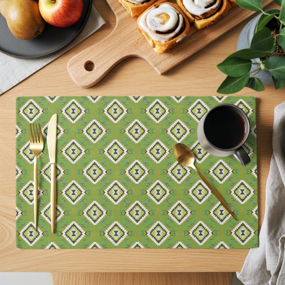 Green Slate Diamonds Placemats Set of 2, Abstract Vintage Minimalist Geometric Grid Heat Insulated Linen Place Mats, Washable Stain-Proof Table Mats for Dining Tables Holiday Decor 13x19 Inches