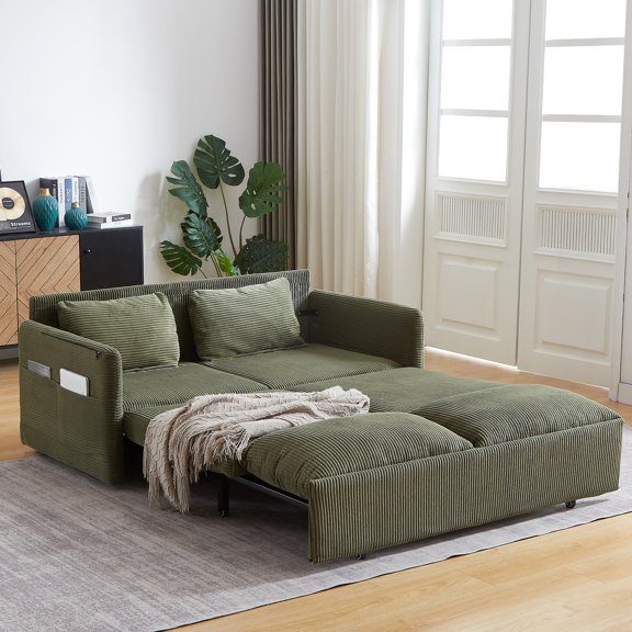 Green Sleeper Sofa Bed with High - quality Backrest Padding / Rock in Comfort Anywhere