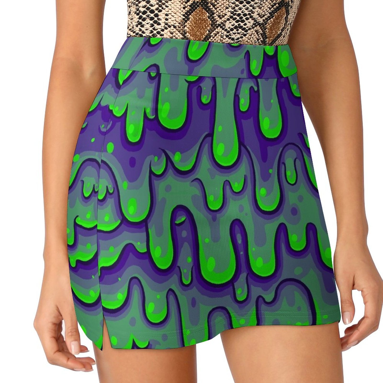 Green Slime Pattern Light Proof Trouser Skirt rave outfits for women ...