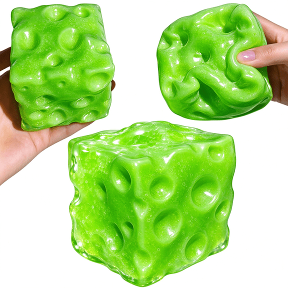 Green Slushy Cheese Squishy, Crunchy Sand ASMR Squeeze Fidget Toy, Slow Rising Stress Relief Squishy Ball for Kids Adults, Party Favor Stocking Stuffer