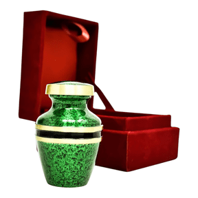 Green Small Keepsake Urn for Human Ashes & Pets - 2.5 Inch Metal Memorial Keepsake with Velvet Display Box