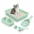 thumbnail image 1 of Green Small Kitten Starter Kit Litter Box Set with Feeding Bowl, Scoop and Toys, 1 of 9