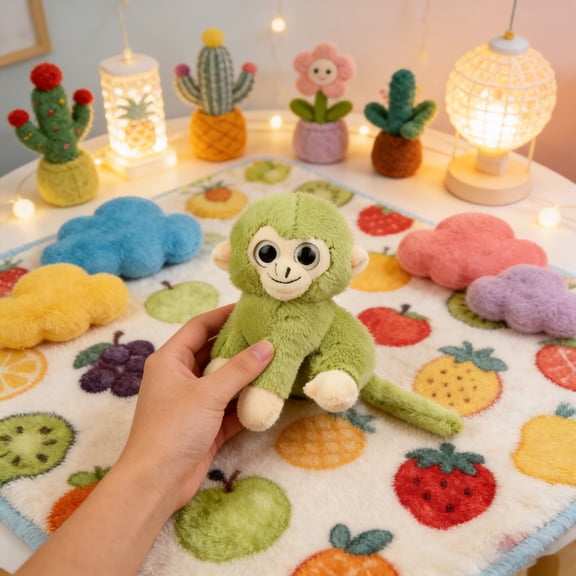 Green Small Stuffed Monkey Plush, Monkey Plush, Plush Monkey with Big Eyes, Plush with Beige Accents, Soft 4X3.5X3 Inch Cuddle Toys Suitable for Nursery Display and Daily