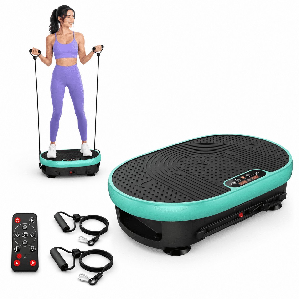 Green Small Vibrating Platform Exercise Machine with Resistance Bands ...