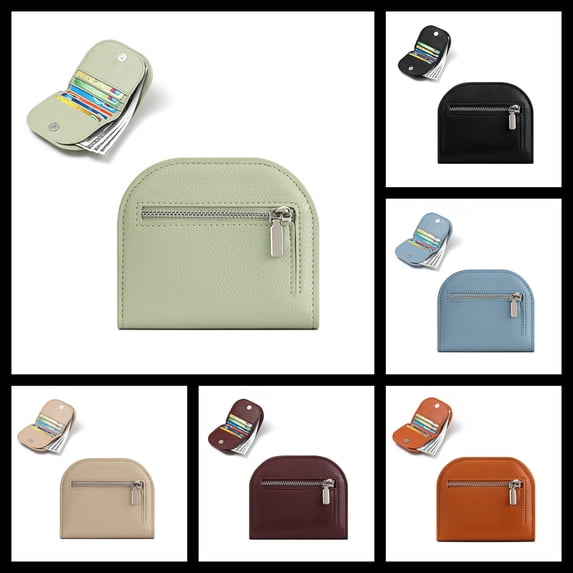 Green Small Wallet for Women, Short Foldable with ID Window, Credit Card Slots & Zippered Coin Pocket