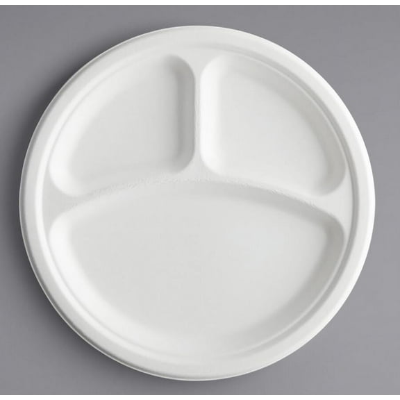 Green Smart Products 100% Compostable Paper AFN1Plates, 150 9 Inch 3 Compartment Plates Disposable, Heavy Duty Plates Made of Sugar Cane Fibers, for BBQ, Daily meals, Dinner, Day Care and Parties