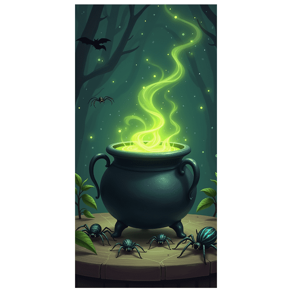 Green Smoke Halloween Cauldron Banner Spooky Spider Potion for Halloween Party Haunted House Decoration