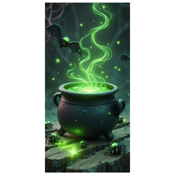 Green Smoke Halloween Cauldron Banner Spooky Spider Potion for Halloween Party Haunted House Decoration