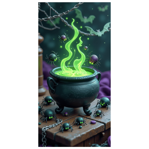 Green Smoke Halloween Cauldron Banner Spooky Spider Potion for Halloween Party Haunted House Decoration