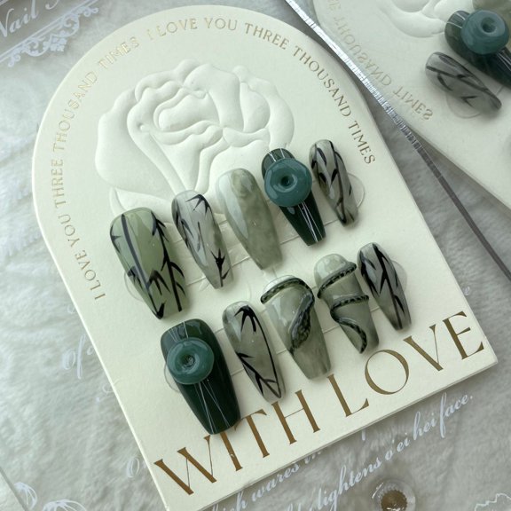 Green Snake Bamboo Shadow Wearing Nail Blackish Green Jade Blooming