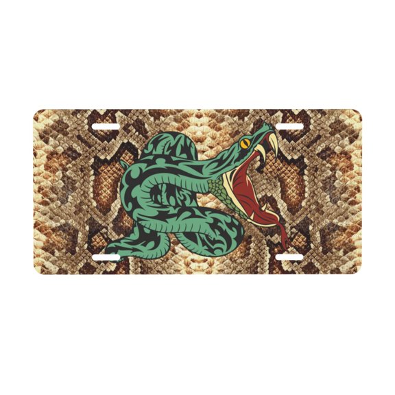 Green Snake Pattern License Plate Front Metal Car Plate 6×12 Inch Aluminum Noverlty License Plate Decorative Car Vanity Tag Plates Gifts