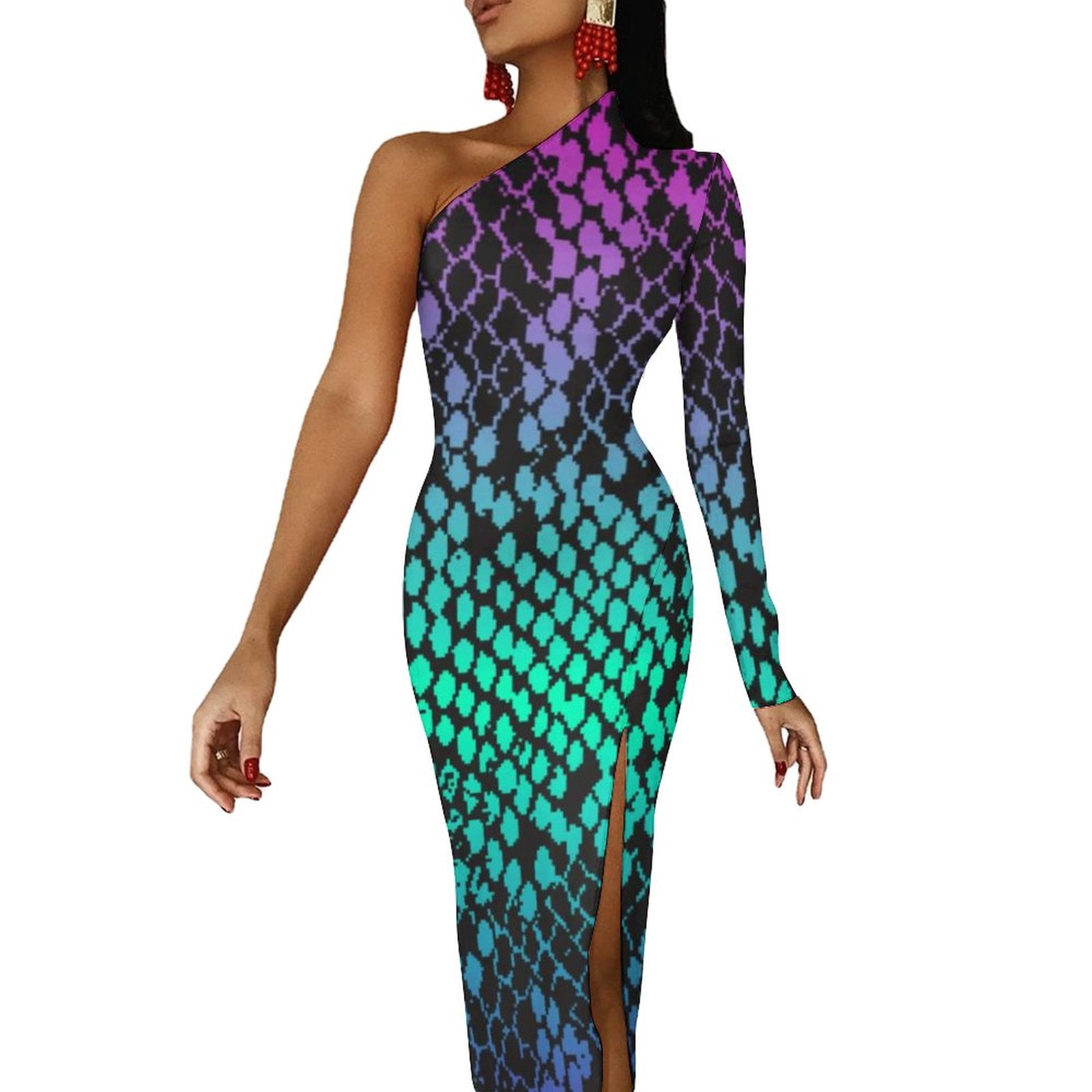 Green Snakeskin Maxi Dress One Shoulder Animal Print Party Bodycon Dresses Summer High Slit Elegant Dress Female Vestido - Walmart.com Green Snakeskin Maxi Dress One Shoulder Animal Print Party Bodycon Dresses Summer High Slit Elegant Dress Female Vestido - Walmart.com
