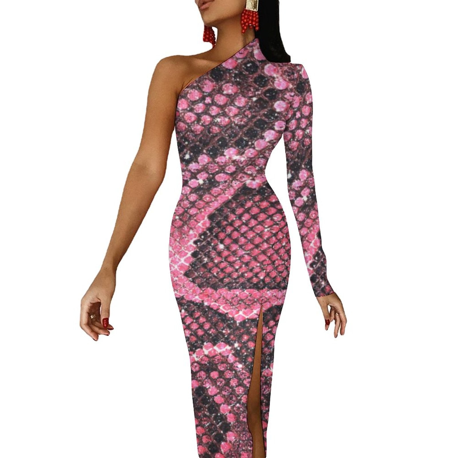 Green Snakeskin Maxi Dress One Shoulder Animal Print Party Bodycon Dresses Summer High Slit Elegant Dress Female Vestido - Walmart.com Green Snakeskin Maxi Dress One Shoulder Animal Print Party Bodycon Dresses Summer High Slit Elegant Dress Female Vestido - Walmart.com