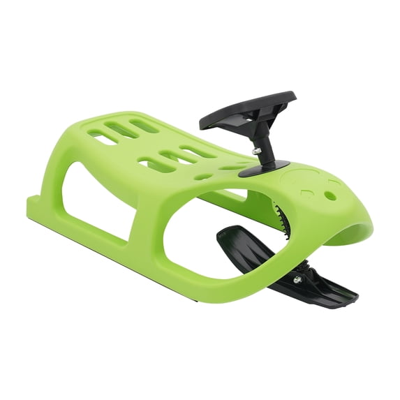 Green Snow Racer Sled for Kids, Winter Sport Ski Sled Slider Board with Steering Wheel & Footrest, 220 lbs Capacity Snow Sled for Kids, Teenagers, Adult