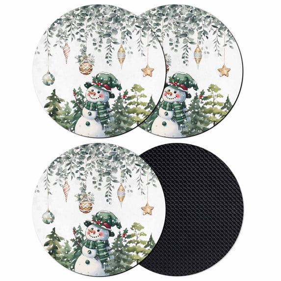 Green Snowman Christmas Coasters Set of 4, Absorbent Coasters for Drinks, Eucalyptus Leaves Xmas Snowflake Coaster for Desk Coffee Table Protection, Home Decor House Warming Gifts 4"