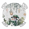 thumbnail image 1 of Green Snowman Christmas Round Tablecloth for 45-54 Inch Tables,Fitted Table Cover with Elastic Edge,Xmas Snowflake Eucalyptus Leaves Waterproof Outdoor Table Cloth Protector for Patio Garden Dinner, 1 of 9