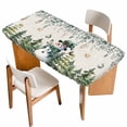 thumbnail image 1 of Green Snowman Christmas Table Cloths for 4 Foot Rectangle Tables, Xmas Snowflake Eucalyptus Leaves Rustic Patio Waterproof Elastic Fitted Tablecloths, Washable Rectangular Table Cover for Camping, 1 of 8