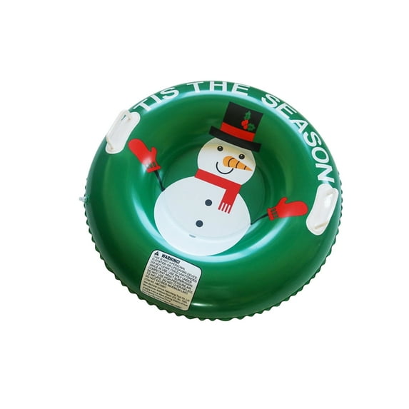 Green Snowman Inflatable Snow Tube - Reinforced Seams Puncture Resistant Coating Comfortable Grip Handles 36 Inch Diameter Easy Inflation Deflation Green Snowman Pattern - For