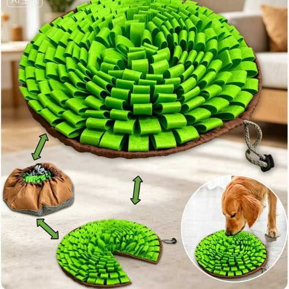 Green Snuffle Mat For Dogs Interactive Foraging Toy Foldable Washable
