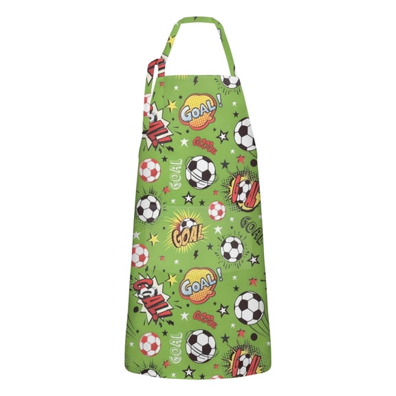 Green Soccer Comic Pattern Apron-Garden Aprons for Women with Pockets-Cotton Linen Waterproof Kitchen Cooking Gardening Aprons Adjustable for Kitchen,Cooking,BBQ and Salon 33x27 Inch