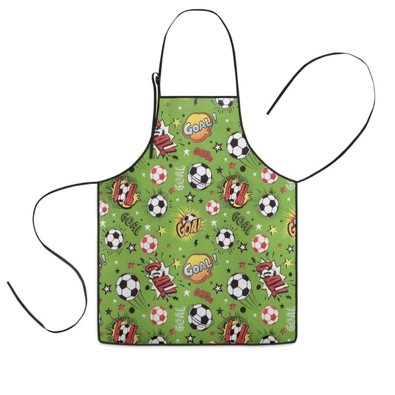 Green Soccer Comic Pattern Kids Aprons for Girls and Boys,Adjustable Neck Strap Toddler Aprons for Kids Cooking Baking