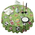 thumbnail image 1 of Green Soccer Comic Pattern Round Tablecloth 60"x60",Wrinkle Wipeable Table Cloth for Kitchen Dining Room Picnic Patio Party, 1 of 6