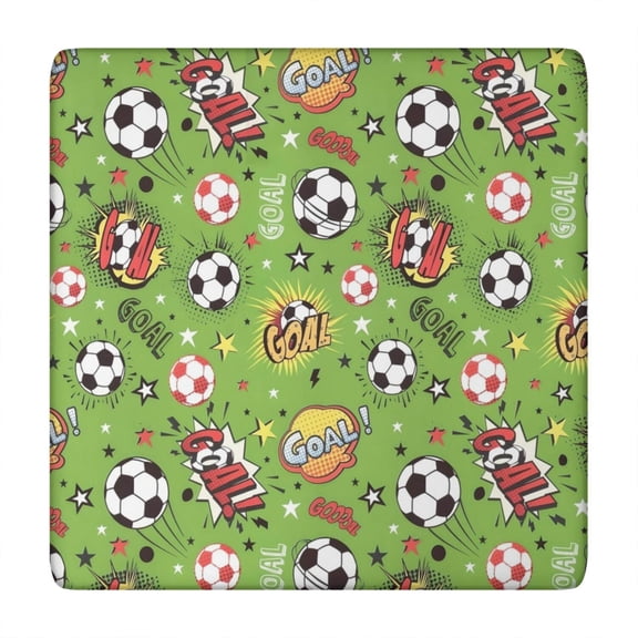Green Soccer Comic Pattern Square Fitted Tablecloth with Elastic Edge,Square Table Cover,Washable Elastic Table Cover for Home Kitchen Party Decor 34"x34"