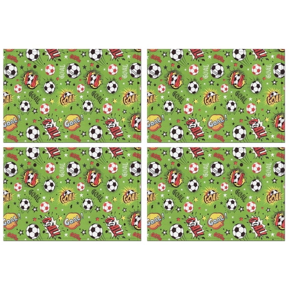 Green Soccer Comic Pattern Summer Placemats Table Placemats Set Of 4-Linen Kitchen Washable Placemats Table Mats 11.8"x17.7"Non-Slip Heat Resistant
