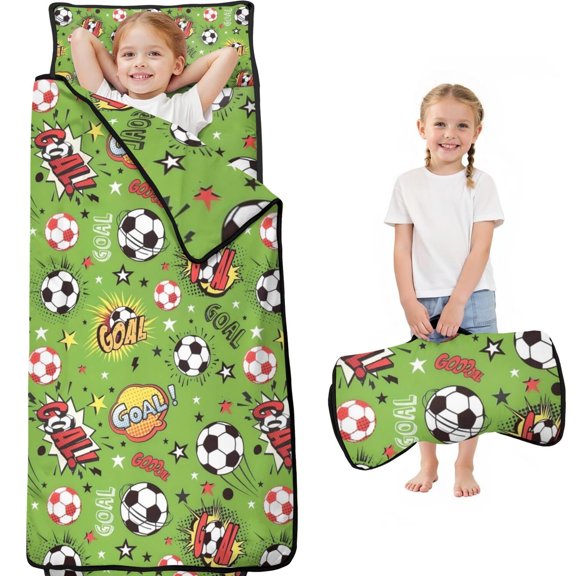 Green Soccer Comic Pattern Toddler Nap Mats for Kids Preschool,Sleeping Mat Bag or Kids,Toddler Sleeping Bag,Toddler Nap Mat or Daycare