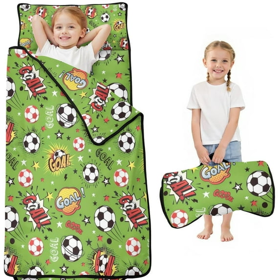Green Soccer Comic Pattern Toddler Nap Mats for Kids Preschool,Sleeping Mat Bag or Kids,Toddler Sleeping Bag,Toddler Nap Mat or Daycare
