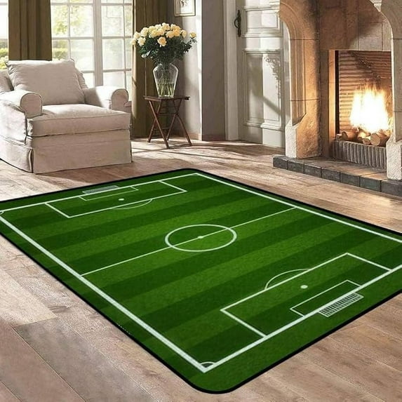 Green Soccer Field Area Rug, Football Sport Outdoor Indoor Washable Carpet, Decorative Rug With Anti-Slip Backing Large Area Rug For Bedroom Living Room Dining Room Office 2 x 3ft