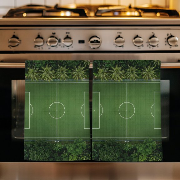 Green Soccer Field Kitchen Towels Set of 1, Forest Modern Minimalist Sports Absorbent Dish Towels for Kitchen, Microfiber Hand Towel, Quick Drying Tea Towel for Cleaning Decorative Dishcloths