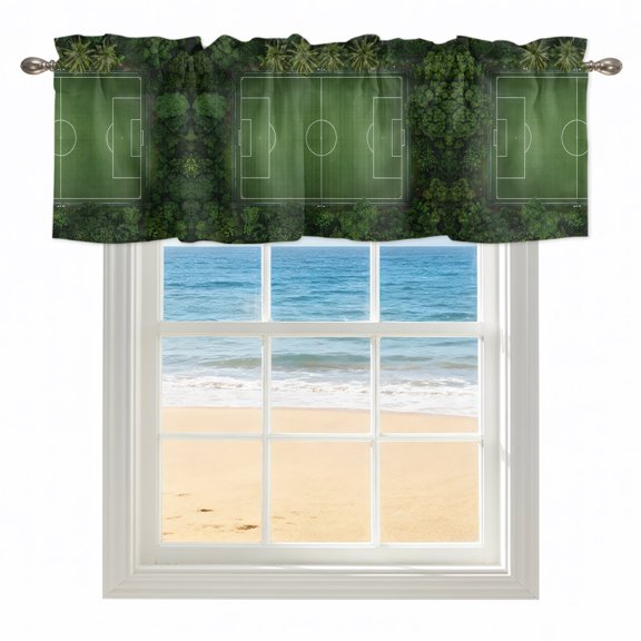 Green Soccer Field Kitchen Valances for Windows 42x12 Inch Kitchen Curtains Valances Rod Pocket Forest Modern Minimalist Sports Bathroom Window Valances for Window Treatment Decor
