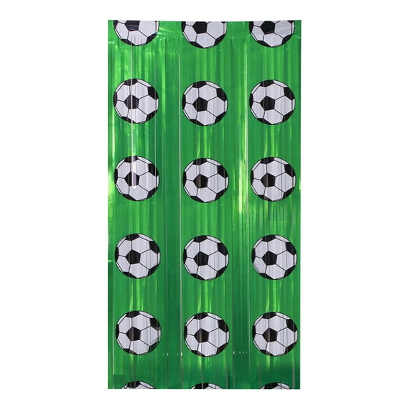 Green Soccer Foil Fringe Curtain Football Themed Door Curtain Sports Birthday Party Decoration Game Day Photo Backdrop 39.37x78.74in