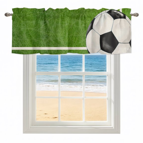 Green Soccer Kitchen Valances for Windows 42x12 Inch Kitchen Curtains Valances Rod Pocket Classic Football Stripes Ball Sport Theme Bathroom Window Valances for Window Treatment Decor