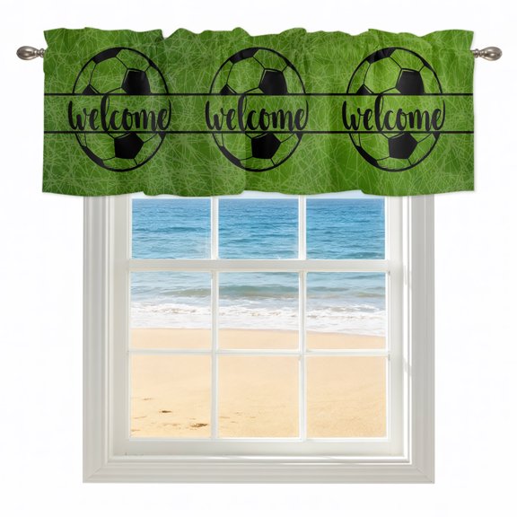 Green Soccer Kitchen Valances for Windows 42x12 Inch Kitchen Curtains Valances Rod Pocket Farmhouse Classic Football Ball Sport Theme Bathroom Window Valances for Window Treatment Decor