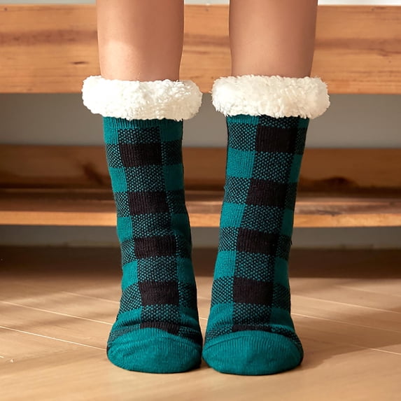 Green Socks Women's Plaid Floor Socks Thicken Warm Sleeping Socks Slippers Socks