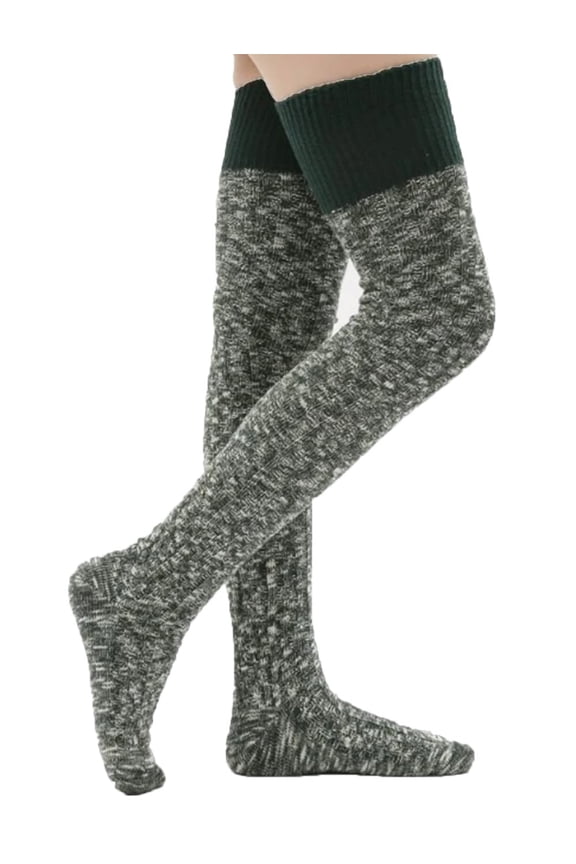 Green Socks for Women Thigh High Cotton Knitted Winter Boot Sock Vintage Warm Extra Long Leg Warmer Over The Knee High Stocking on Sale Clearance