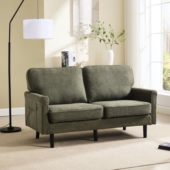 Green Sofa with USB Ports | Charge at Leisure in Primary Living Space | Breathable and Stain - resistant Fabric | High - capacity Weight Support