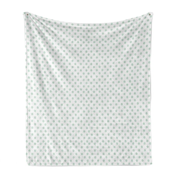 Green Soft Flannel Fleece Blanket, Retro Pattern with Polka Dots in Pastel Color Baby Nursery Theme Old Fashioned, Cozy Plush for Indoor and Outdoor Use, 70" x 90", Mint Green White, by Ambesonne