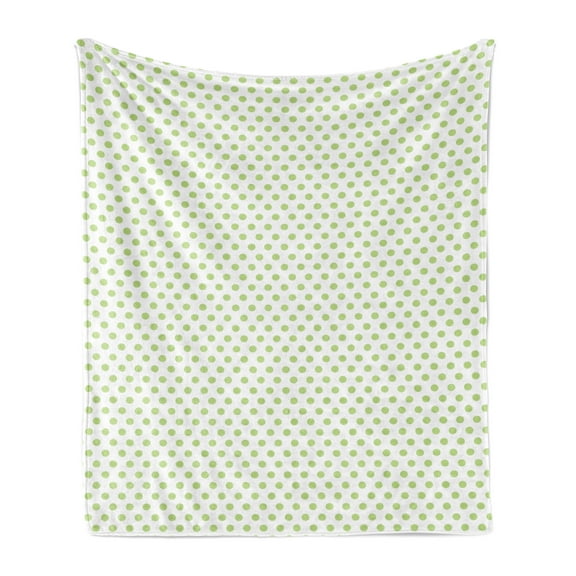 Green Soft Flannel Fleece Blanket, Vintage Old Fashioned Pattern with Green Colored Polka Dots Classical Print, Cozy Plush for Indoor and Outdoor Use, 50" x 70", Pale Green and White, by Ambesonne