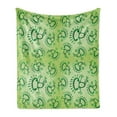 thumbnail image 1 of Green Soft Flannel Fleece Throw Blanket, Doodle Style Drawing of Alien Frogs Fantasy Theme Watercolors Cartoon Like Pattern Kids, Cozy Plush for Indoor and Outdoor Use, 60" x 80", Green, by Ambesonne, 1 of 5