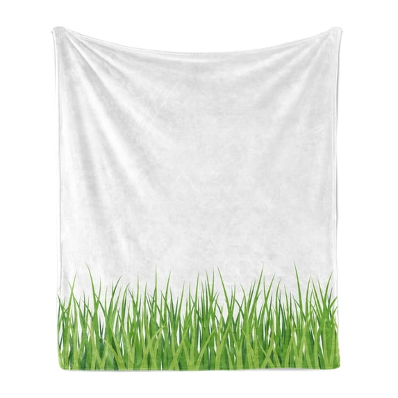 Green Soft Flannel Fleece Throw Blanket, Fresh Grass Lawn Horizontal Pattern Nature Outdoors Meadow Gardening Theme, Cozy Plush for Indoor and Outdoor Use, 50" x 60", Lime Green White, by Ambesonne
