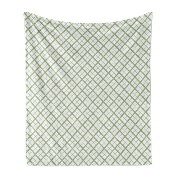 Green Soft Flannel Fleece Throw Blanket, Picnic Table Inspired Modern Geometric Pattern in Square Shapes Retro, Cozy Plush for Indoor and Outdoor Use, 50" x 60", Pistachio Green White, by Ambesonne