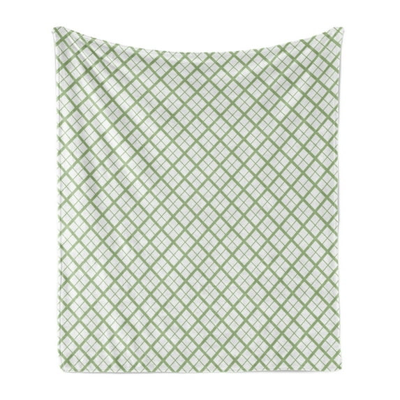 Green Soft Flannel Fleece Throw Blanket, Picnic Table Inspired Modern Geometric Pattern in Square Shapes Retro, Cozy Plush for Indoor and Outdoor Use, 60" x 80", Pistachio Green White, by Ambesonne