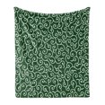 thumbnail image 1 of Green Soft Flannel Fleece Throw Blanket, Traditional Japanese Pattern with Abstract Curly Branches and Leaves, Cozy Plush for Indoor and Outdoor Use, 60" x 80", Emerald White, by Ambesonne, 1 of 6