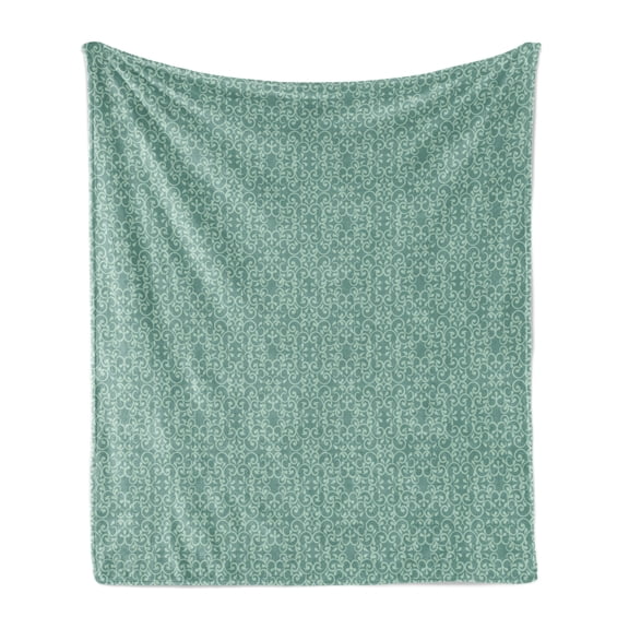 Green Soft Flannel Fleece Throw Blanket, Vintage Style Victorian Garden Pattern Antique Design Old Fashion Ornaments, Cozy Plush for Indoor and Outdoor Use, 60" x 80", Turquoise Seafoam, by Ambesonne