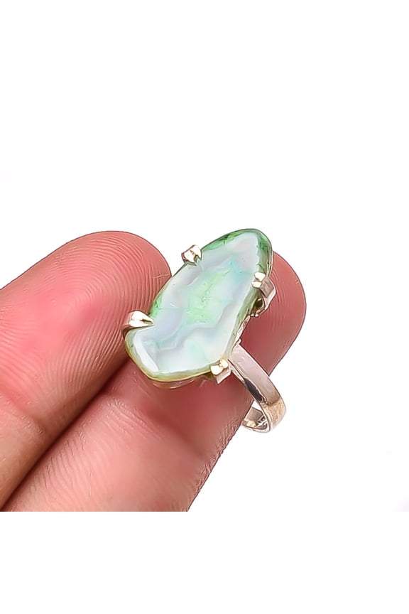 Green Solar Eye Quartz Drusy Designer Handmade 925 Sterling Silver Ring S.9 R33