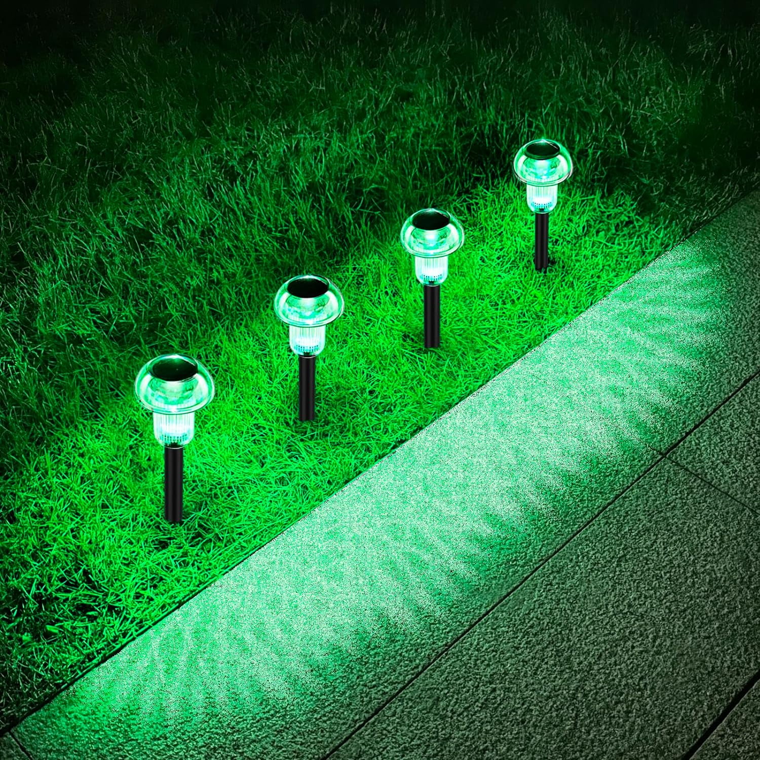 Green Solar Lights Outdoor 4 Pack LED Christmas Decorations Mushroom Solar Lights Outdoor Waterproof, Landscape Lighting Garden Stake Lights, Outdoor Solar Lights for Yard, Garden