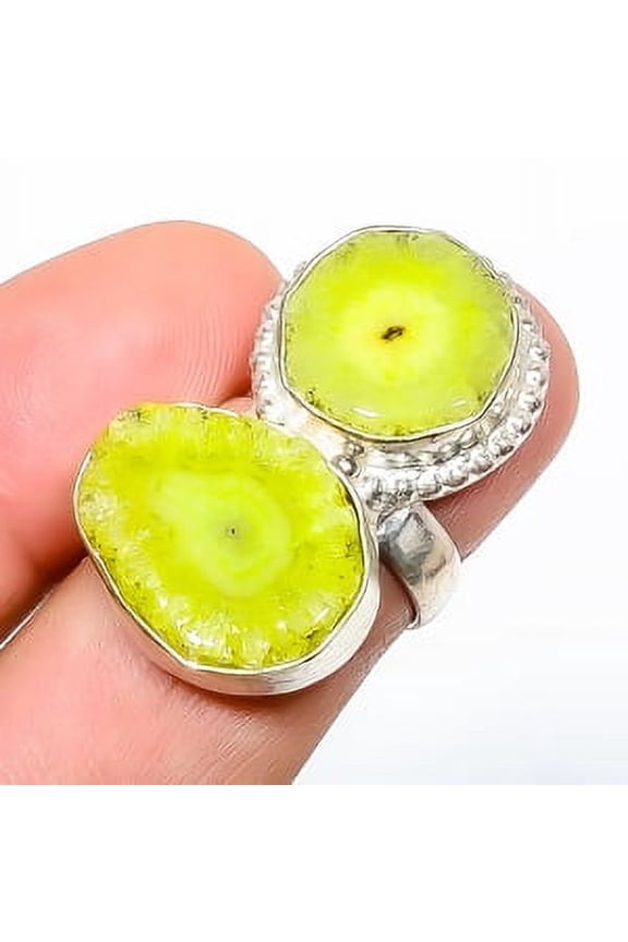 Green Solar Quartz Eye Drusy 925 Sterling Silver Handmade Ring s.6 TR7508-167, Gemstone Silver Jewelry, New Year Sale, Valentin's Day Gift